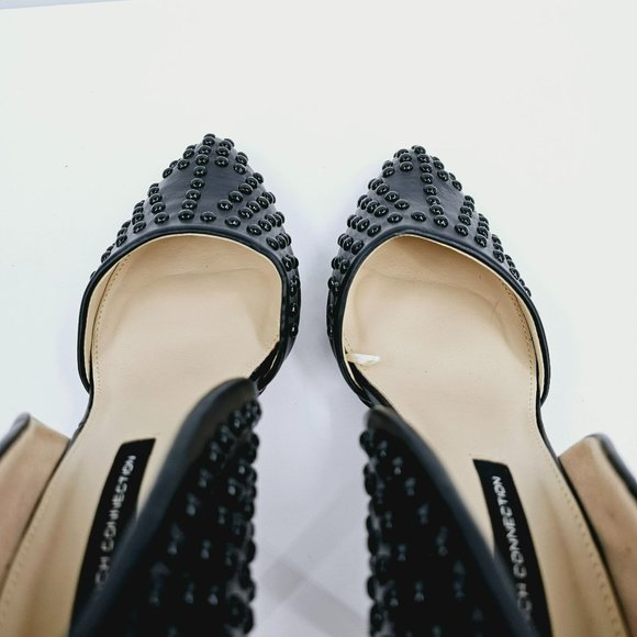 French Connection Forever D'Orsay Heels 7.5 Black Vegan Leather Studded Pointed - Picture 9 of 15